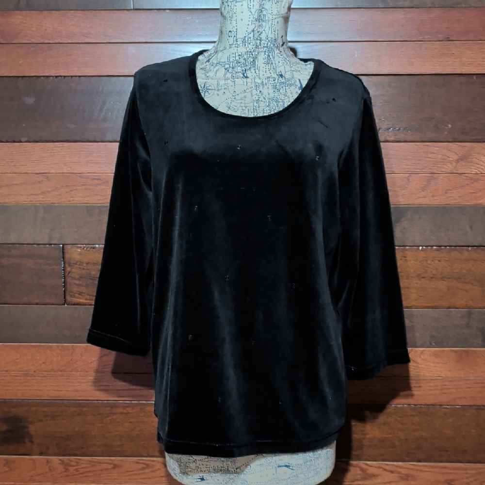 NWT Quacker Factory Elegant Black Velvet Women's Top